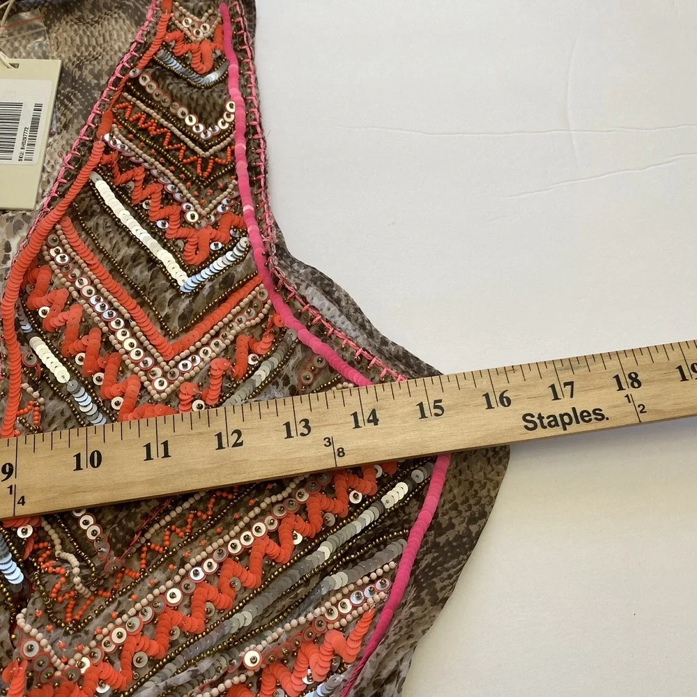 Ramy Brook Snakeskin Boho Embellished Maxi Dress Cover-Up Brown Size S Glam‎